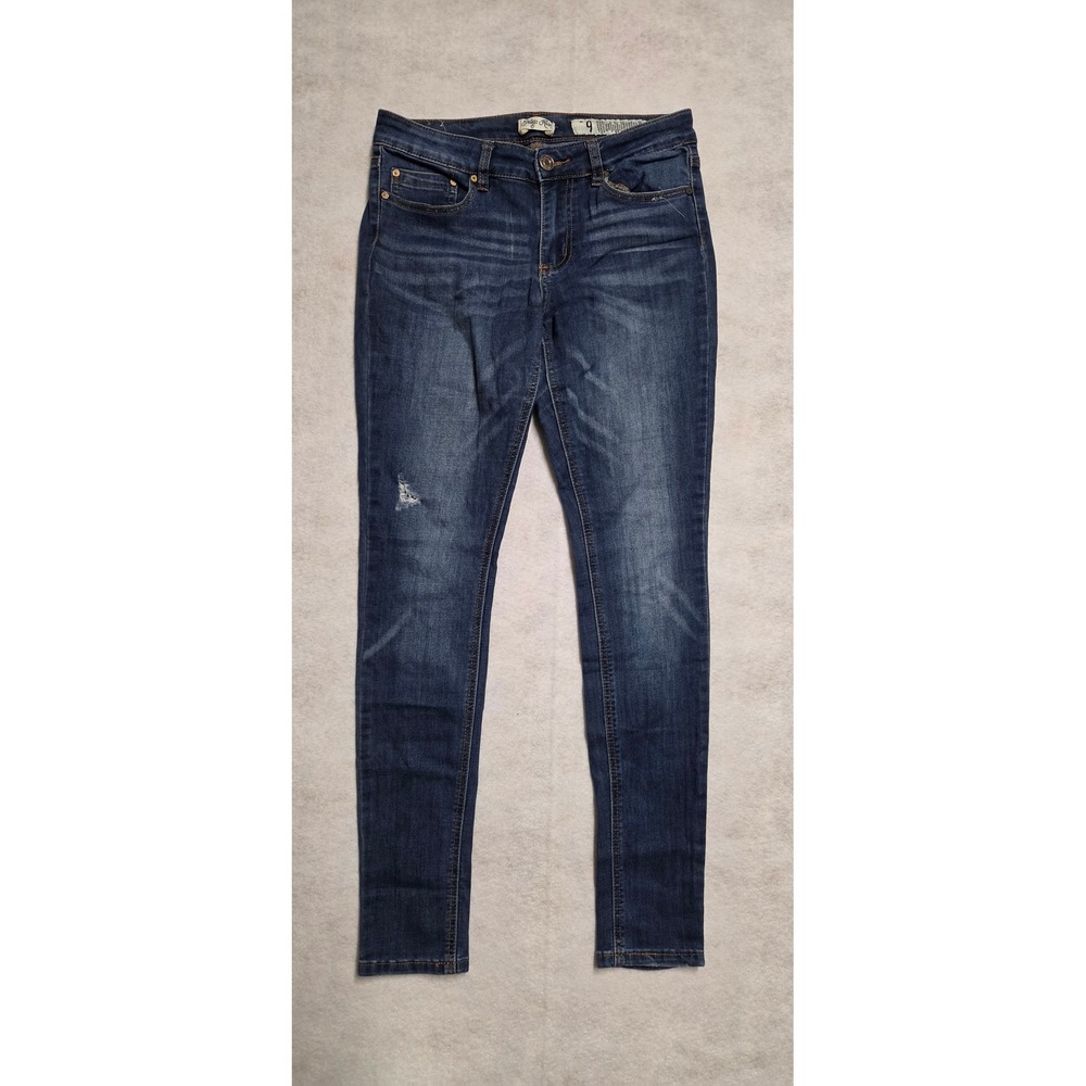 Indigo Rein Skinny Jeans Size 9 Dark Wash Distressed Denim Anklet Fit